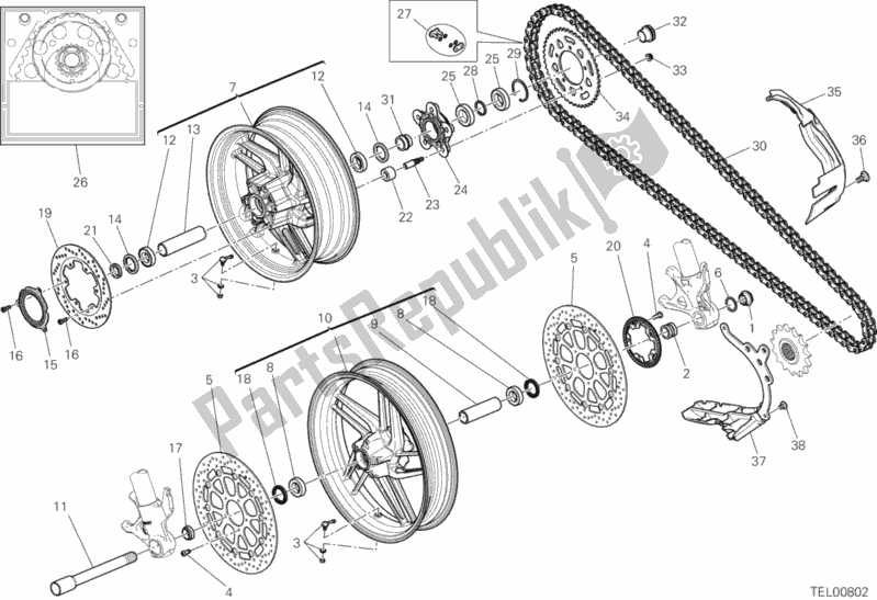 Alle onderdelen voor de Ruota Anteriore E Posteriore van de Ducati Superbike 899 Panigale ABS USA 2014